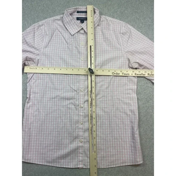 Lands End Shirt Blouse Womens Size Medium Pink Plaid Work Office Casual Business - Picture 5 of 7